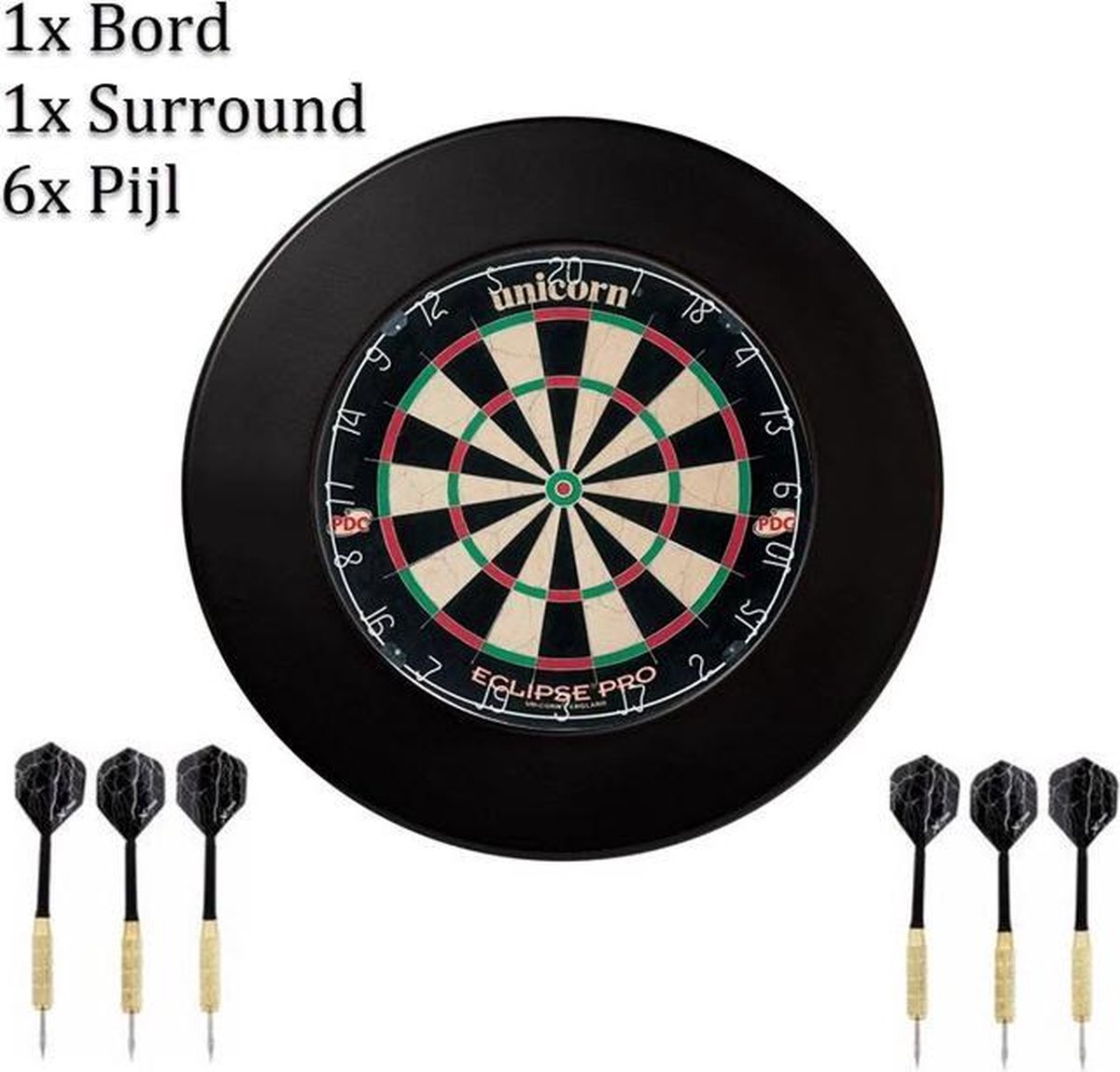 dartbord unicorn set met surround ring  + 6 dartpijlen| darts - professioneel voor volwassenen - oche - darts accesoires